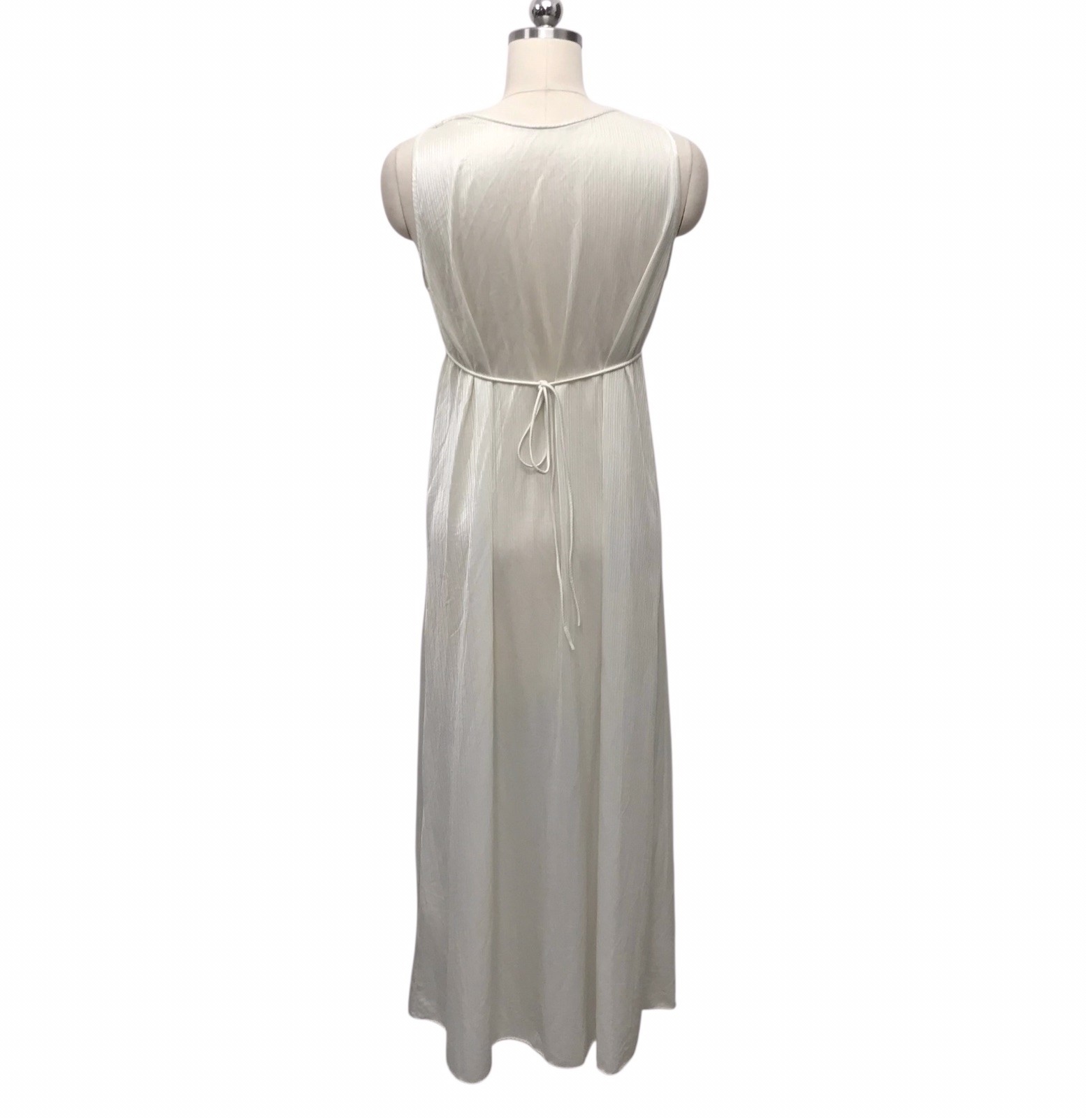 Vintage Val Mode Ivory Satin Full Length Slip Dress Goddess Empire Waist Sz M