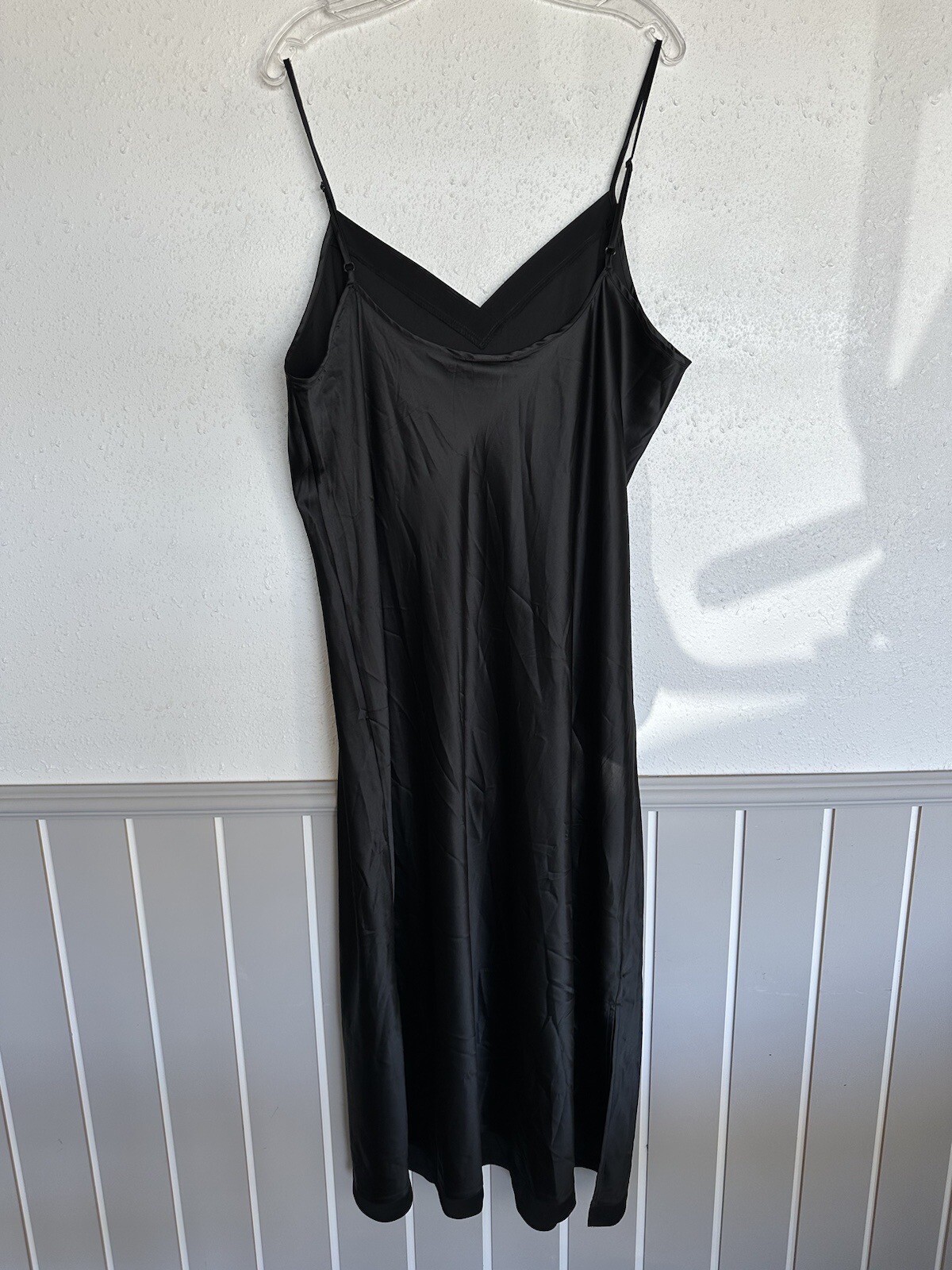 Vintage Cabernet Black Polyester Spandex Slip Dress & Robe w Belt Set Size XL