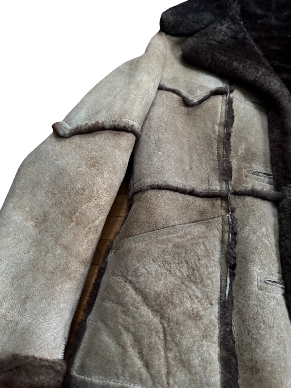 Wilsons Brown Suede Shearling Fur Coat Size 12, Vintage Style, Chest 42in