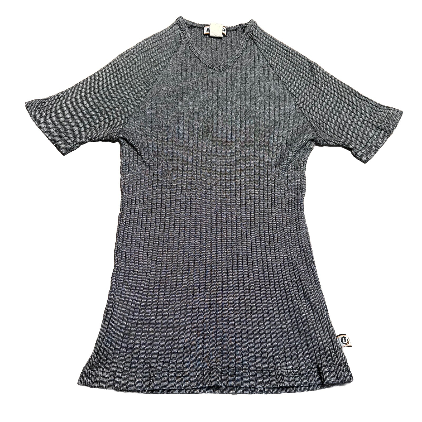 Vintage YMLA Shirt Womens M Tight Fitting Gray Ribbed USA Polyester Cotton