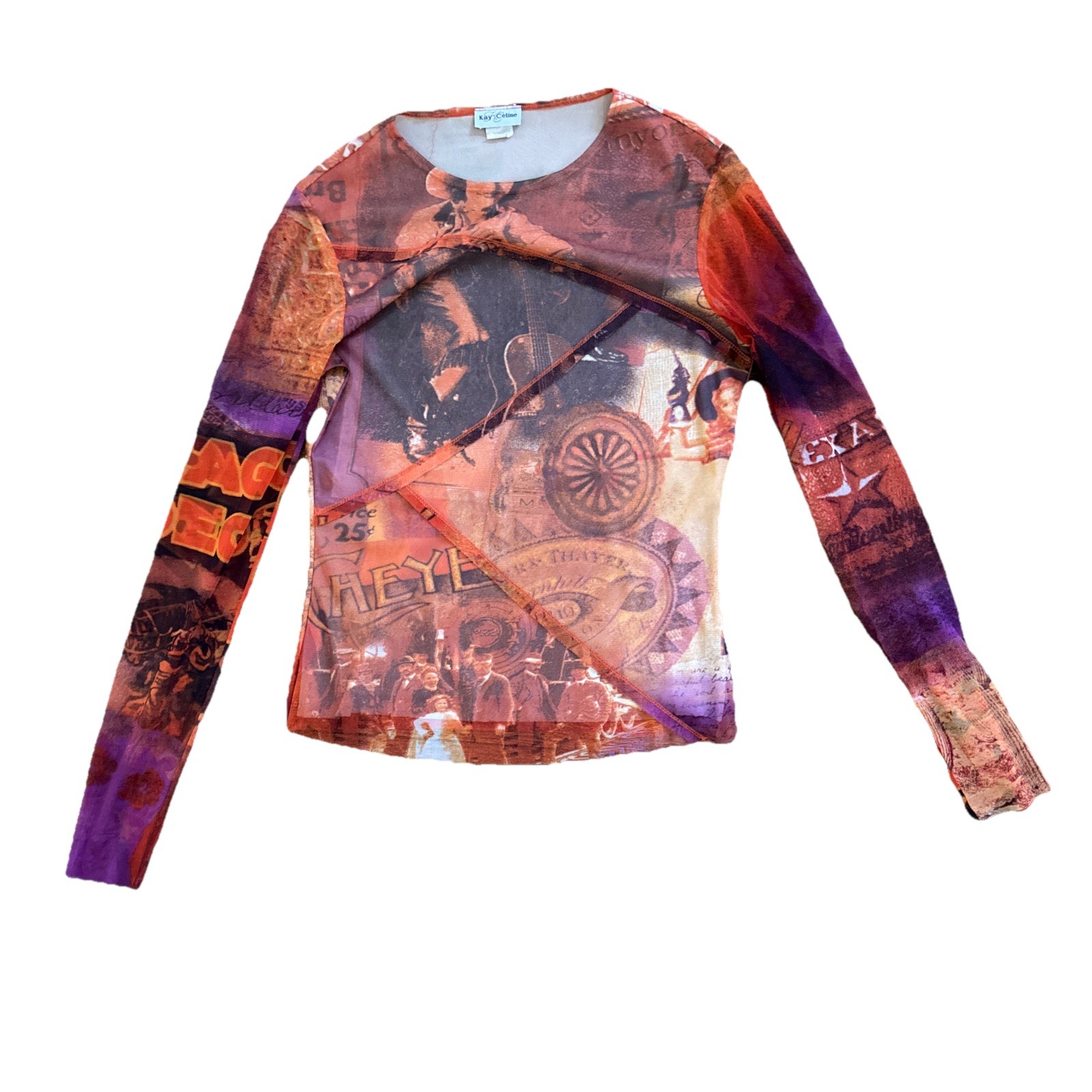 Vintage Gilmore Girls 90s Mesh Graphic Long Sleeve Blouse Y2K