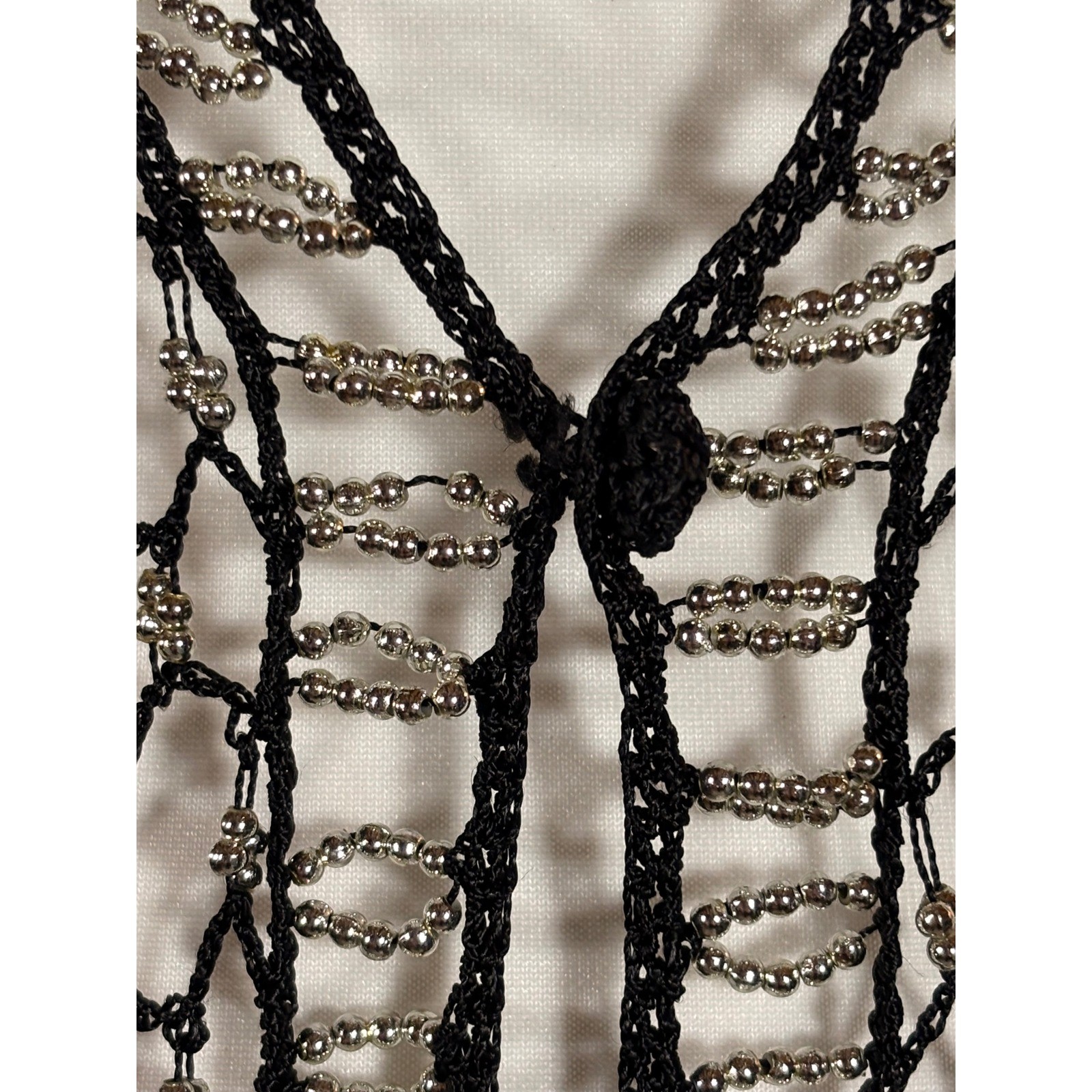 Vintage 90s Crochet Beaded Vest Women&rsquo;s M Boho Hippie Retro Goth Glam Festival