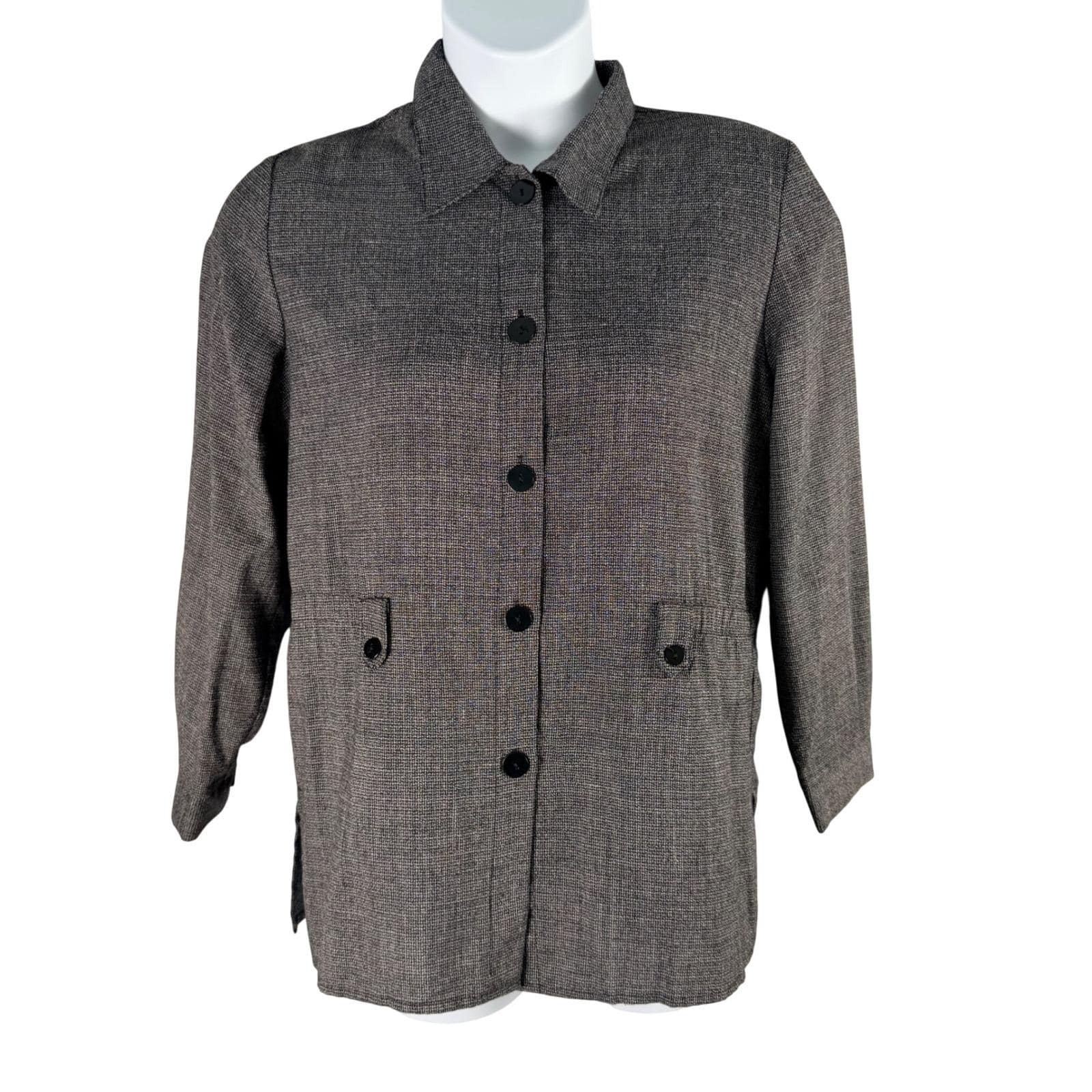 C.B. Collections Petites Vintage 2 Piece Pant Suit Set Gray Textured Size 12/14