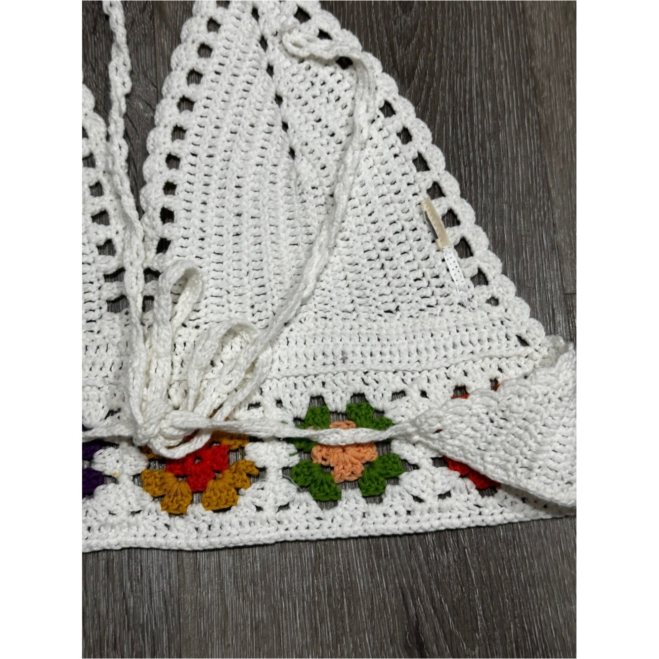 Crochet Halter Top Granny Square Floral Festival Boho Fairycore Tie Back Top