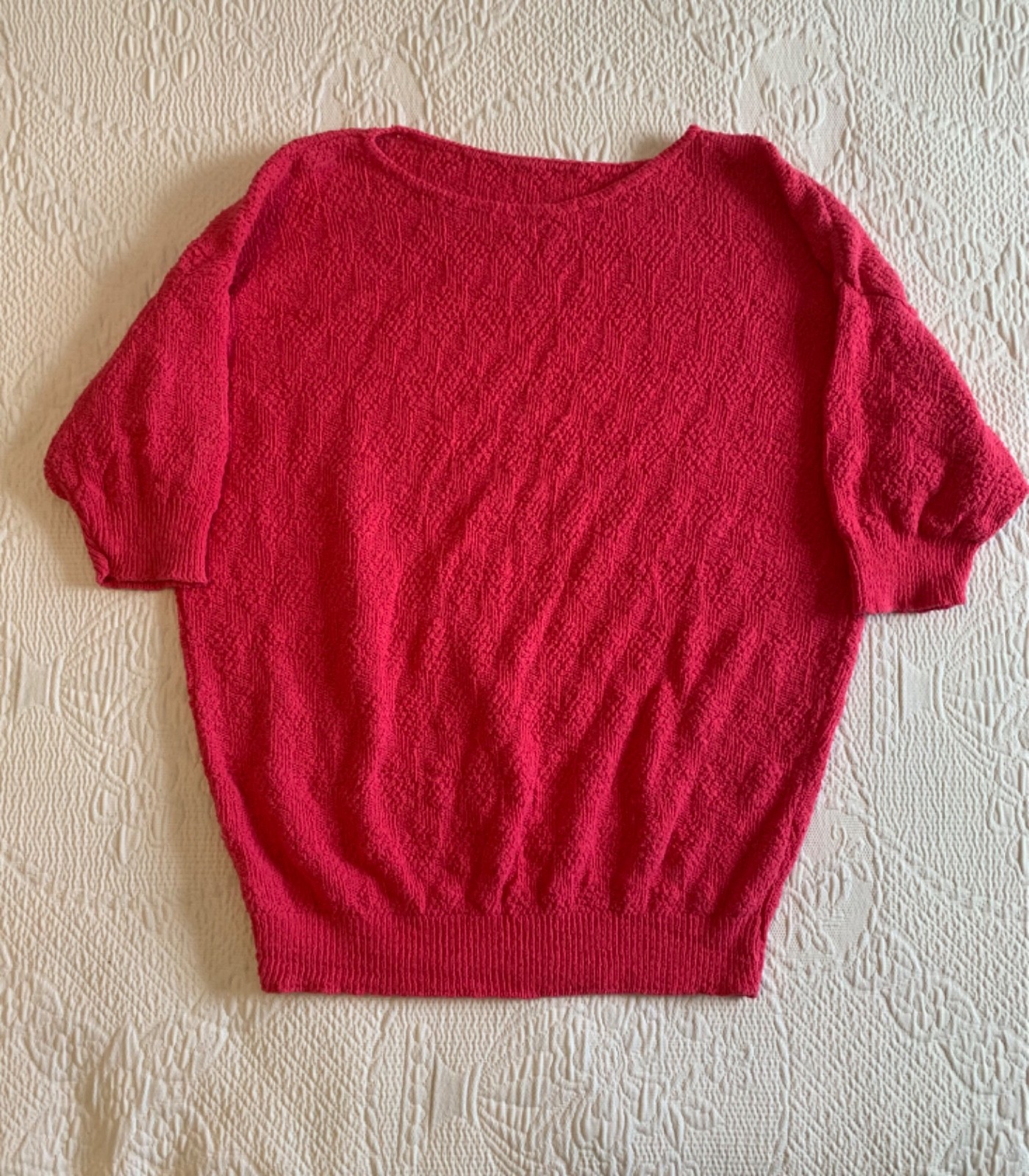Vintage 80s Pink Crew-Neck Pullover Short-Sleeve Sweater Basics 100% Cotton