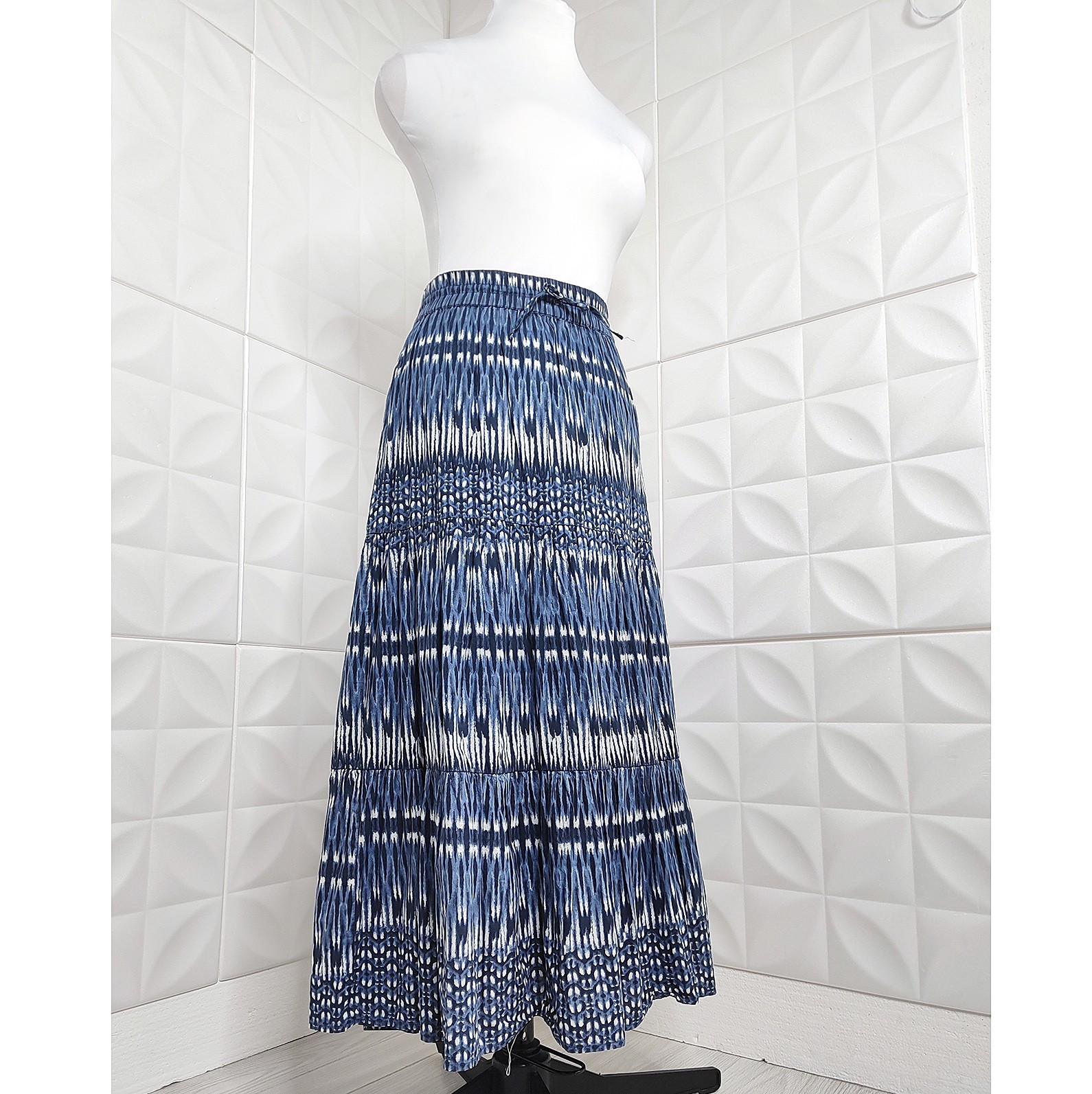 MUDD Y2K Blue Broomstick Maxi Skirt Beachy Boho Elastic Drawstring Cotton XL