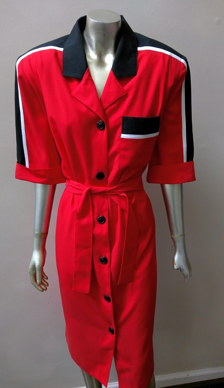 RETRO VINTAGE COLOR BLOCK BELTED BUTTON DOWN MINIMALIST BOHO MIDI SHIFT DRESS 12