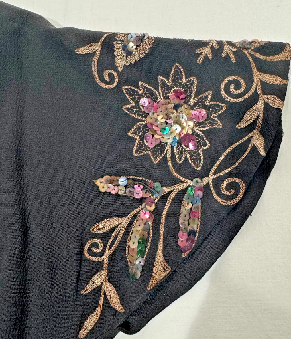 Eisenberg Maxi Dress Jacket Sequin Embroidered Rayon 2PC Formal Black 1940s Sz S