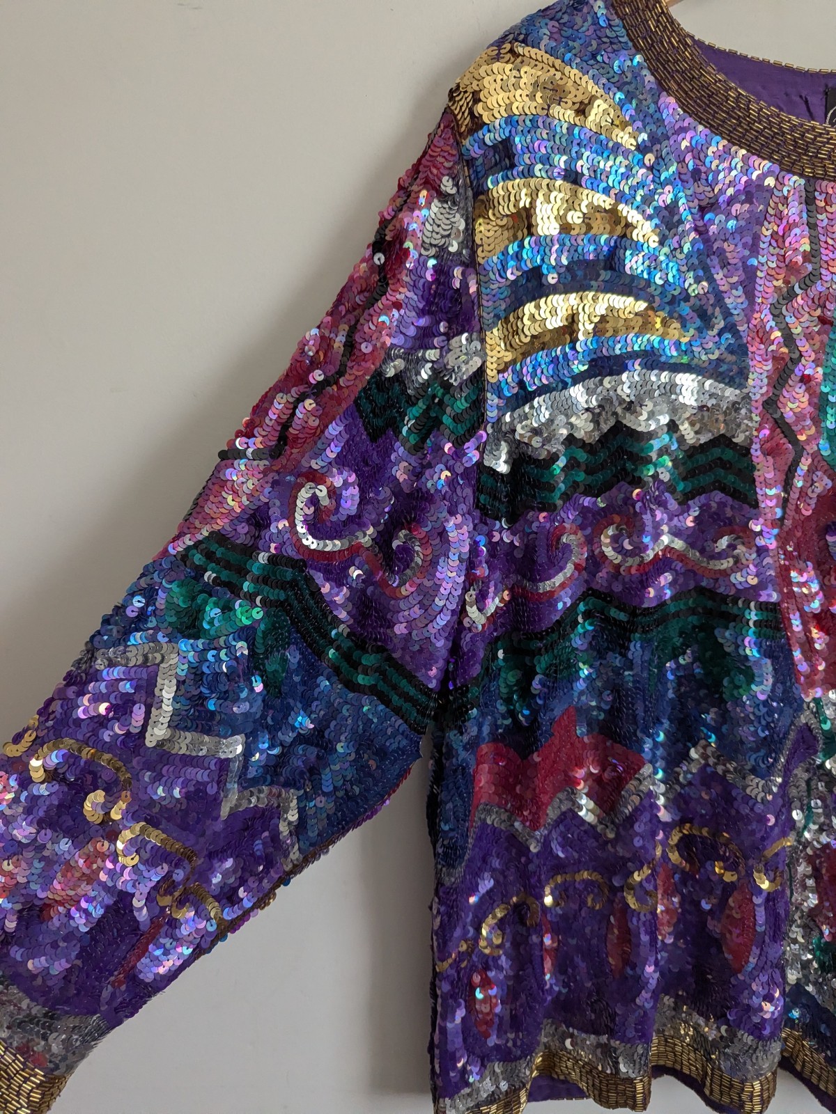 80s 90s Vintage Sequin Beaded Silk Top Art To Wear Cocktail Evening 2X Plus Glam