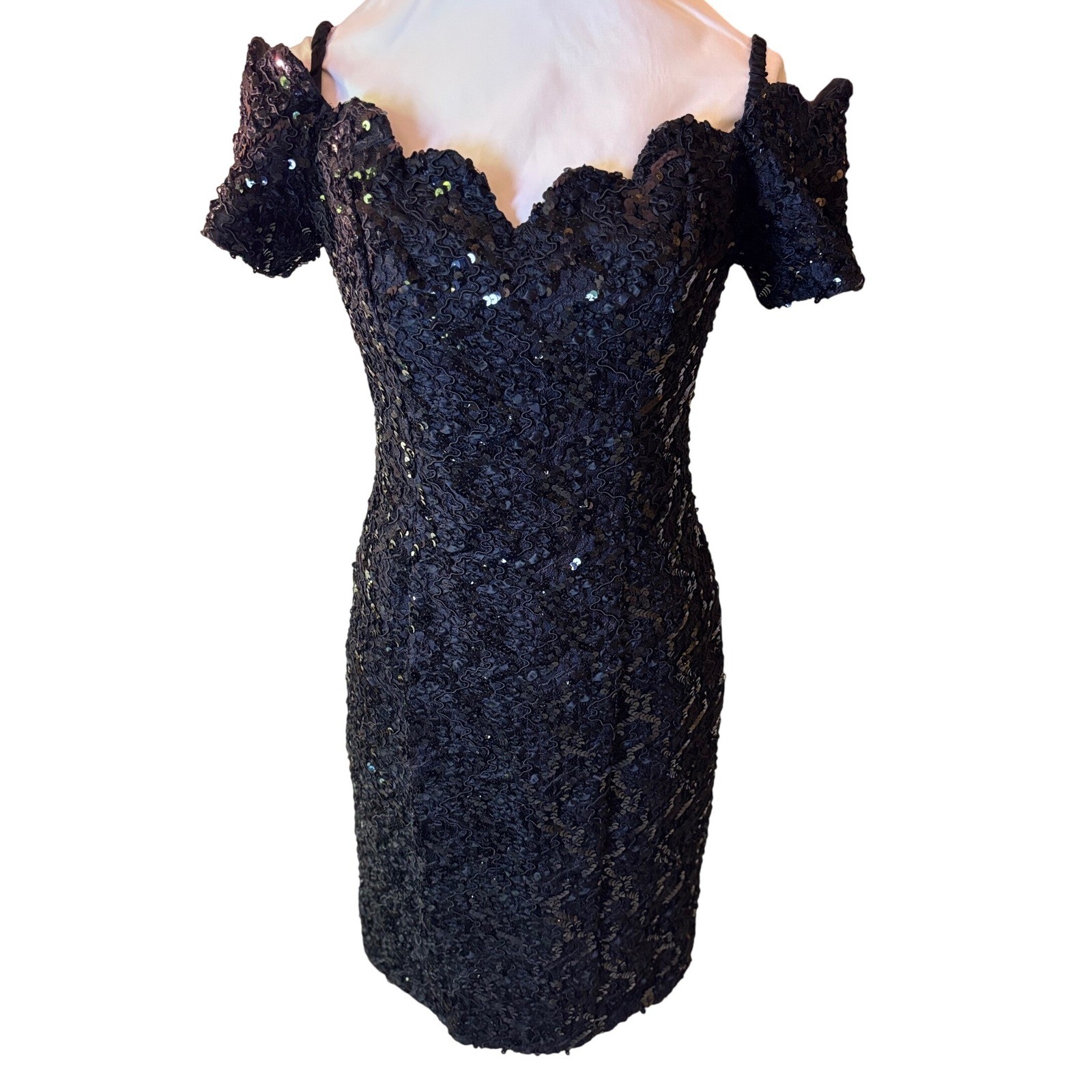 ZUM ZUM Vintage Size S Black Sequin Lace Party Dress USA Made Union Made ILGWU