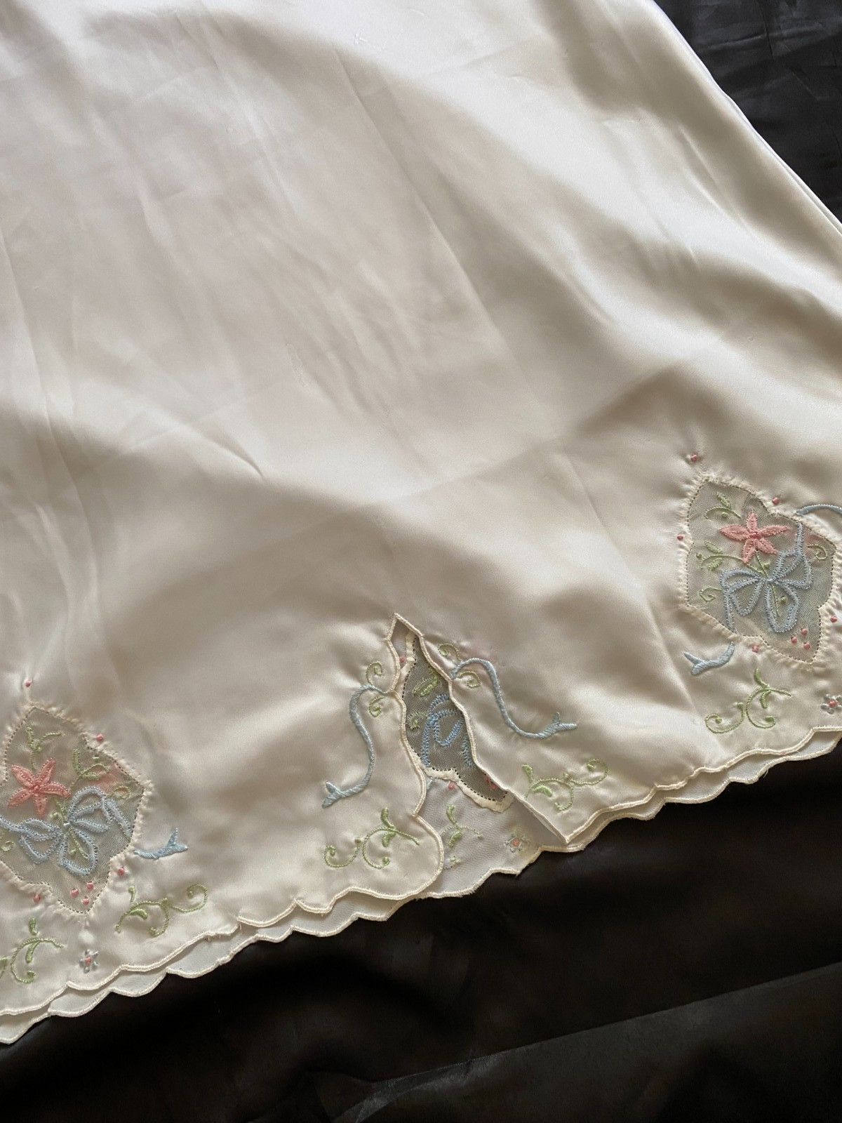 Vintage 1960s Odetta Barsa White Embroidered Skirt Slip Boho Milkmaid Small