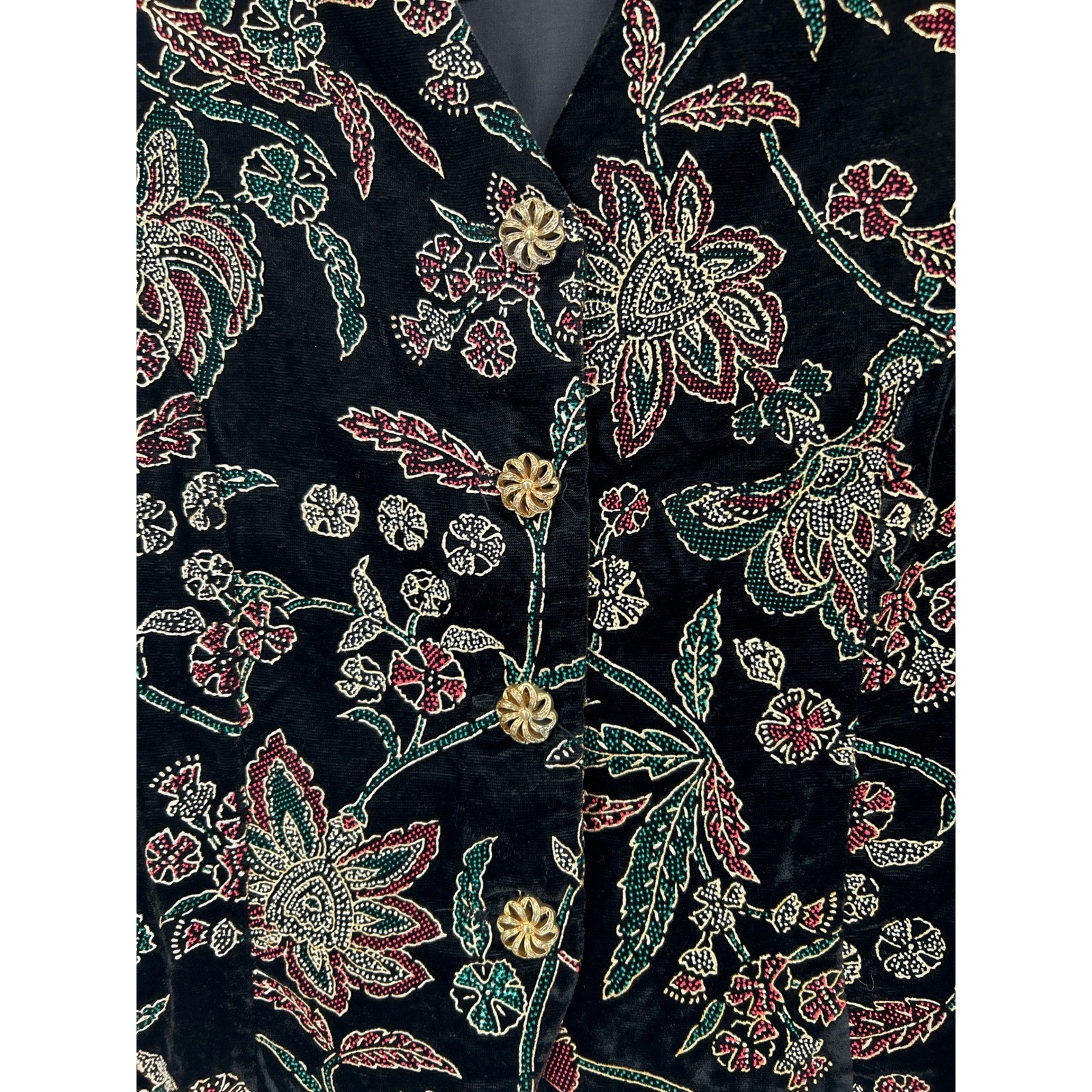 Carol Reed Collections Vintage Velvet Floral Beaded Jacket Gold Satin Sleeve 16