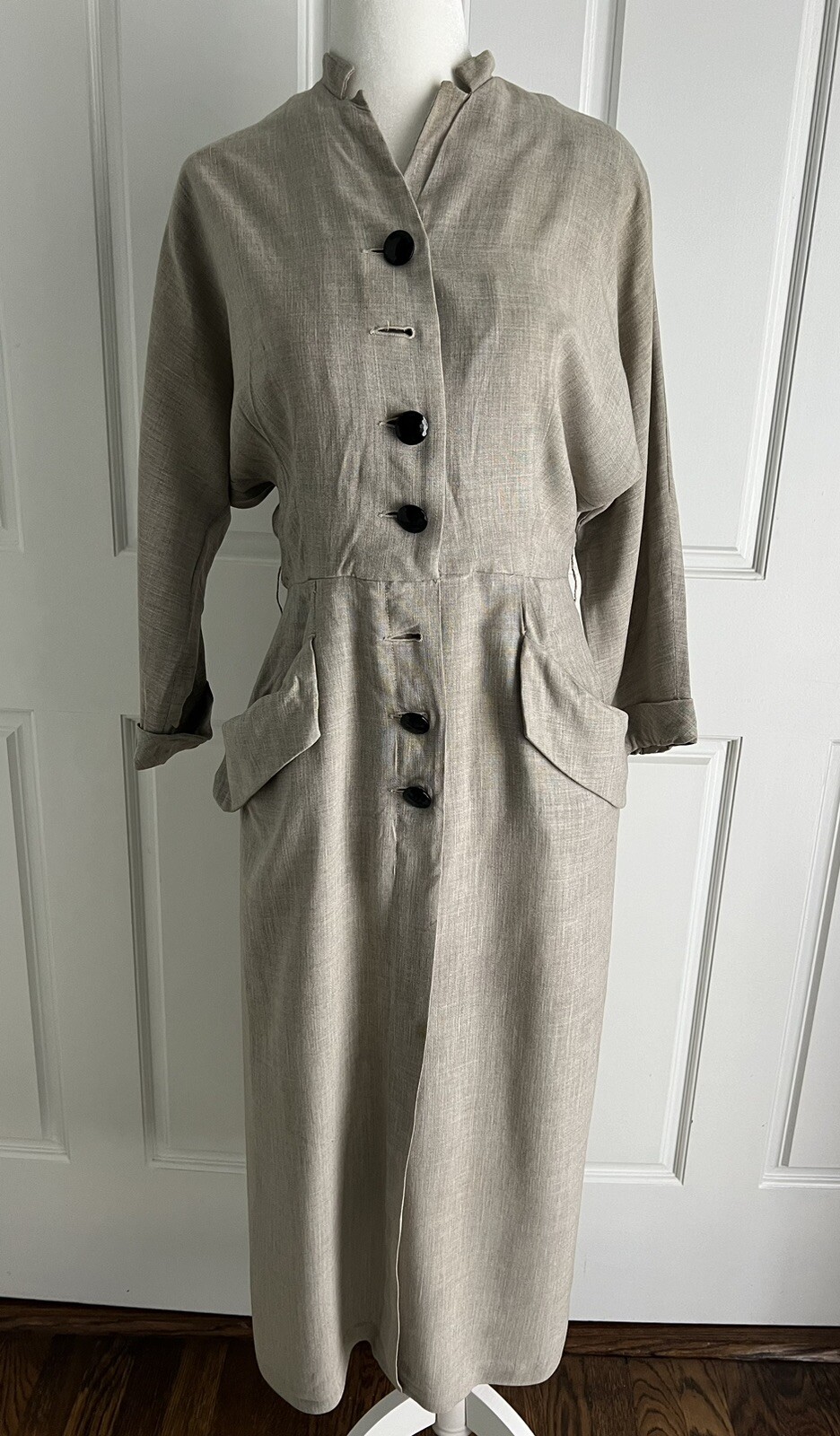 Vintage Early 1950&rsquo;s Reich Original Gray Cotton Linen Dress Size Small