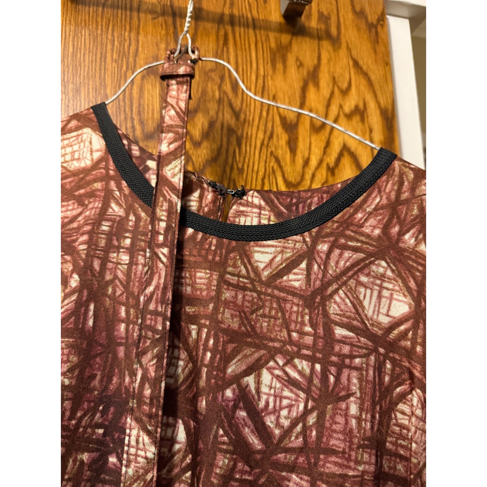 Vintage 50s 60s Abstract Print Dress & Jacket Set Copper Brown MCM Sheath Belted