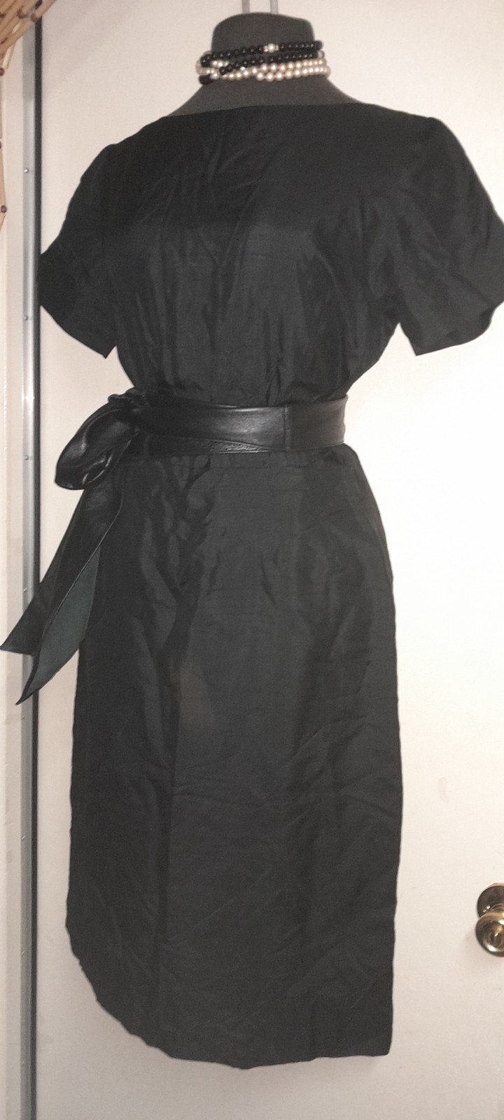 Vtg GALLANT 50s Raw Silk Classic Basic LBD Cocktail Pencil Pin Up M W30