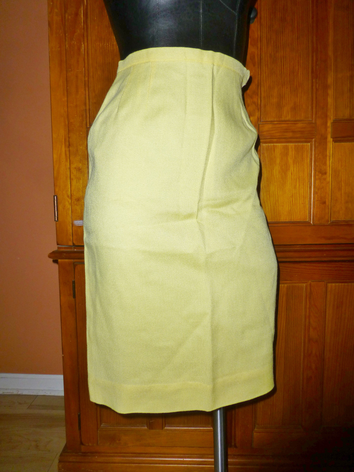 NOS Vtg 60s ROSECREST MOD Linen Yellow 2pc DRESS Pencil SKIRT Blouse Top SET