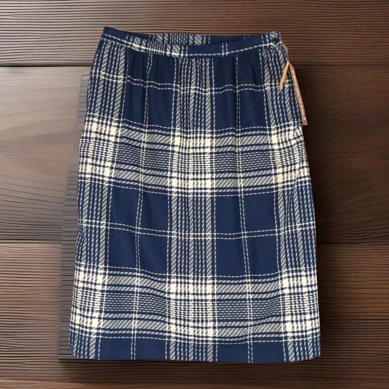 Vintage Personal Leslie Fay Wool Blend Midi Skirt Women&rsquo;s 16 Blue White Plaid