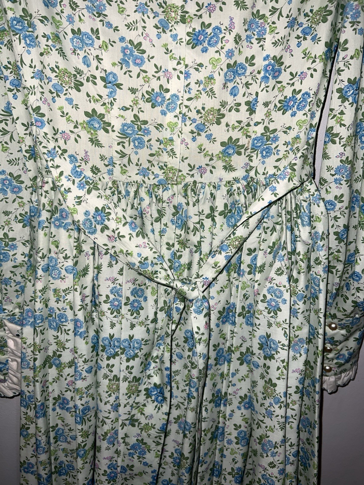 VTG 70s Prairie Cottage Core Renaissance Handmade Cotton Dress XS Floral Maxi