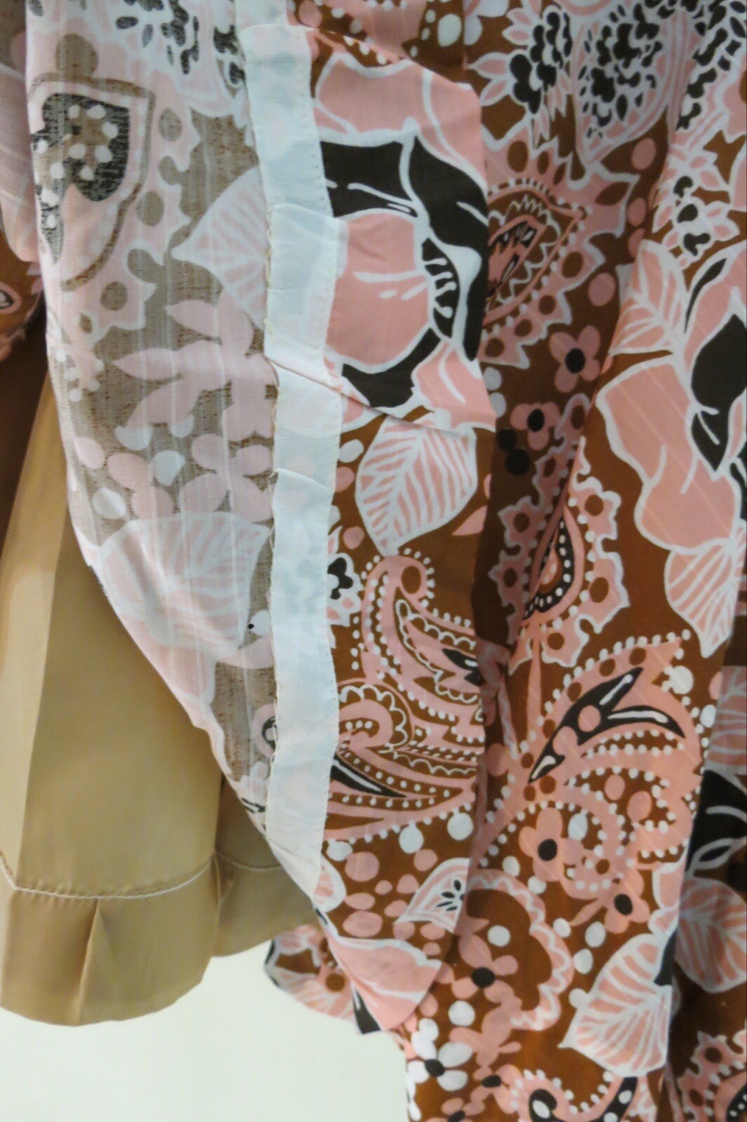 Vintage 70s Pink Brown White Polyester Dress 4 6 0570