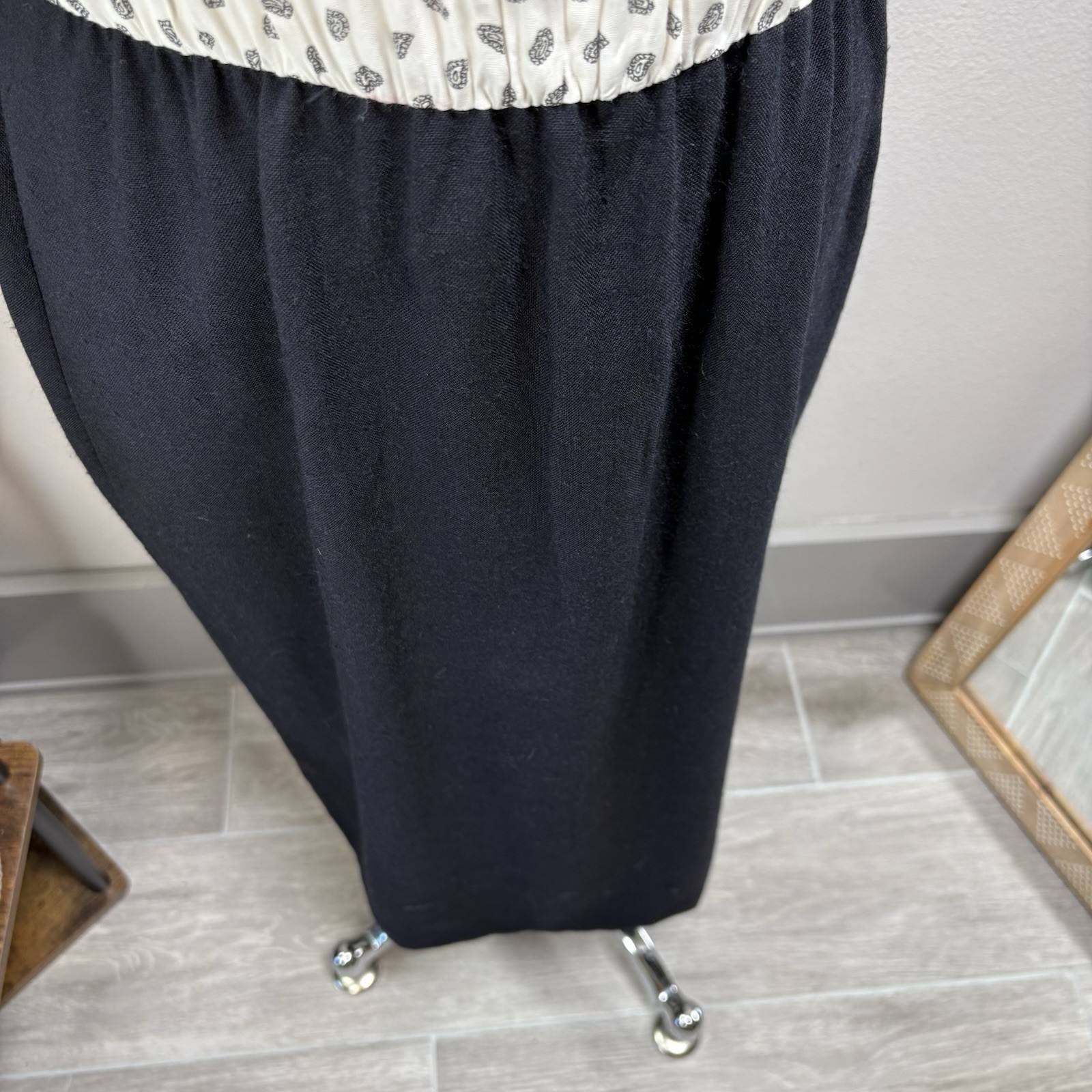 Vintage ~80’s Stuart Alan USA Made Black White Paisley/Solid Midi Dress Size 14
