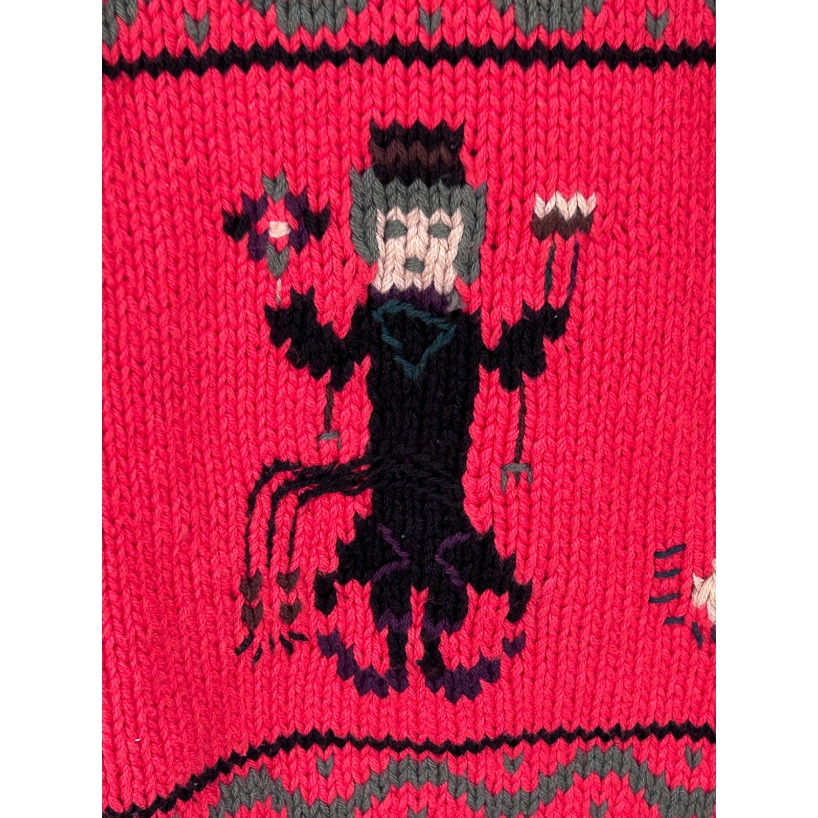 James Davis S / M Vintage Hand Knitted Cotton Red Southwest Kachina Sweater – CJ