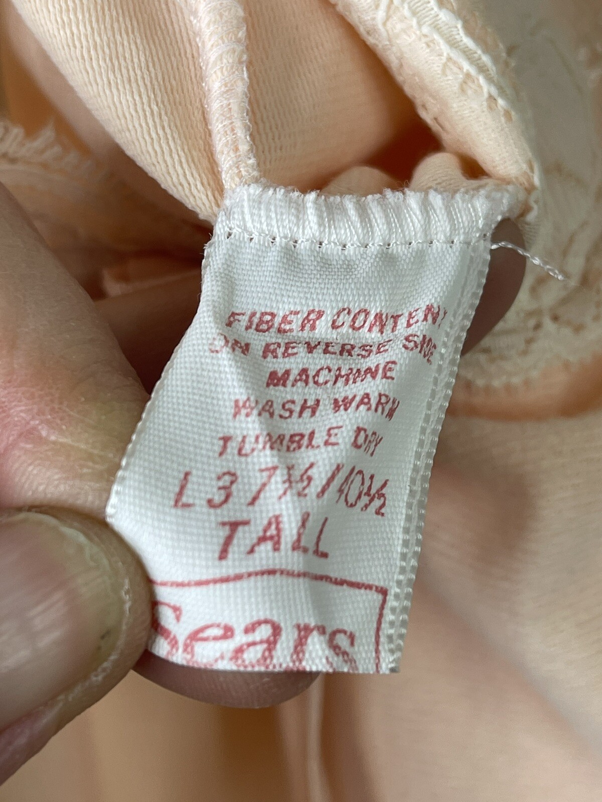 Vintage Sears Peach Nightgown Long Size Large 37.5-40.5 Tall Made In USA Soft
