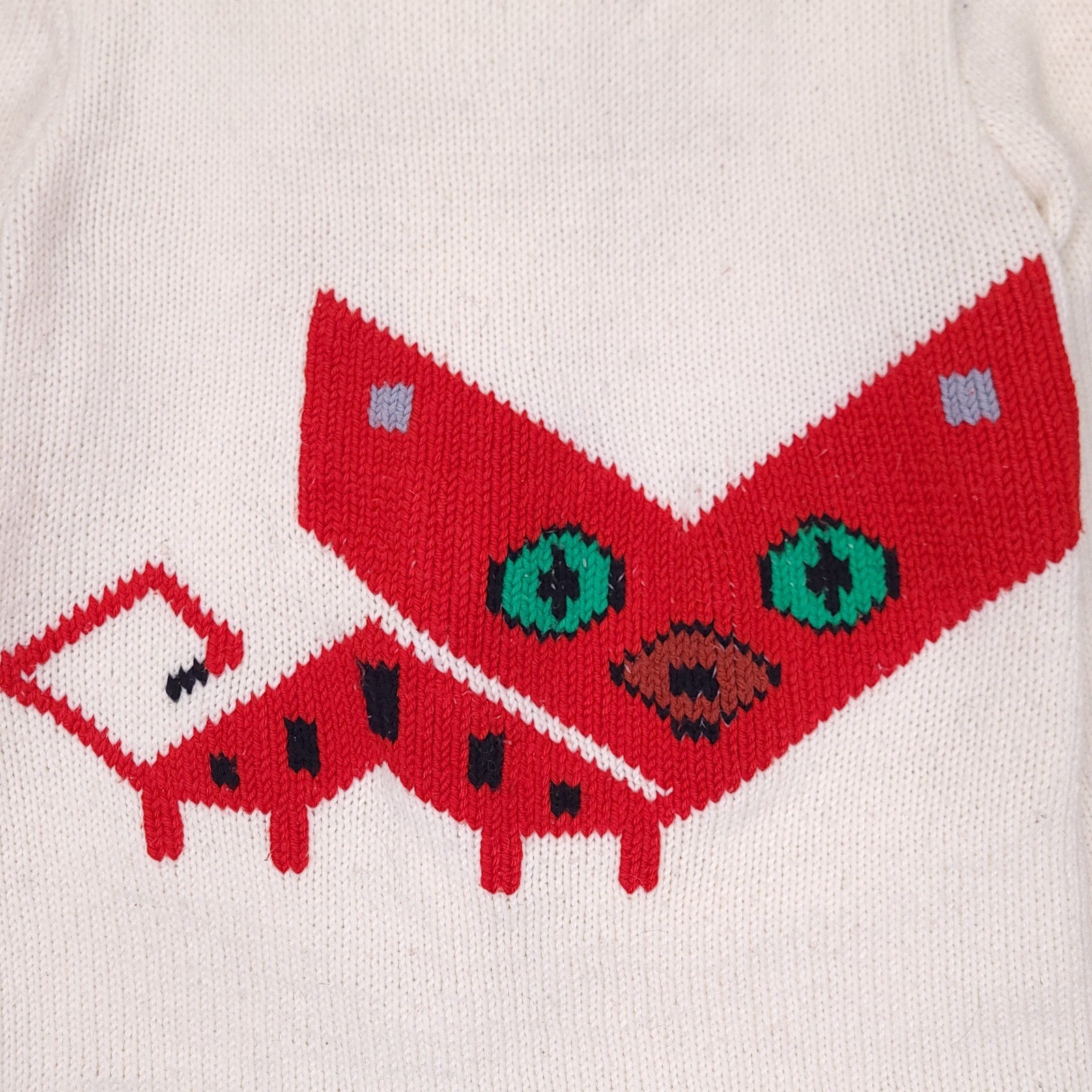 Handmade Vintage Abstract Cat Intarsia Knit Cardigan Sweater Cream Large OOAK