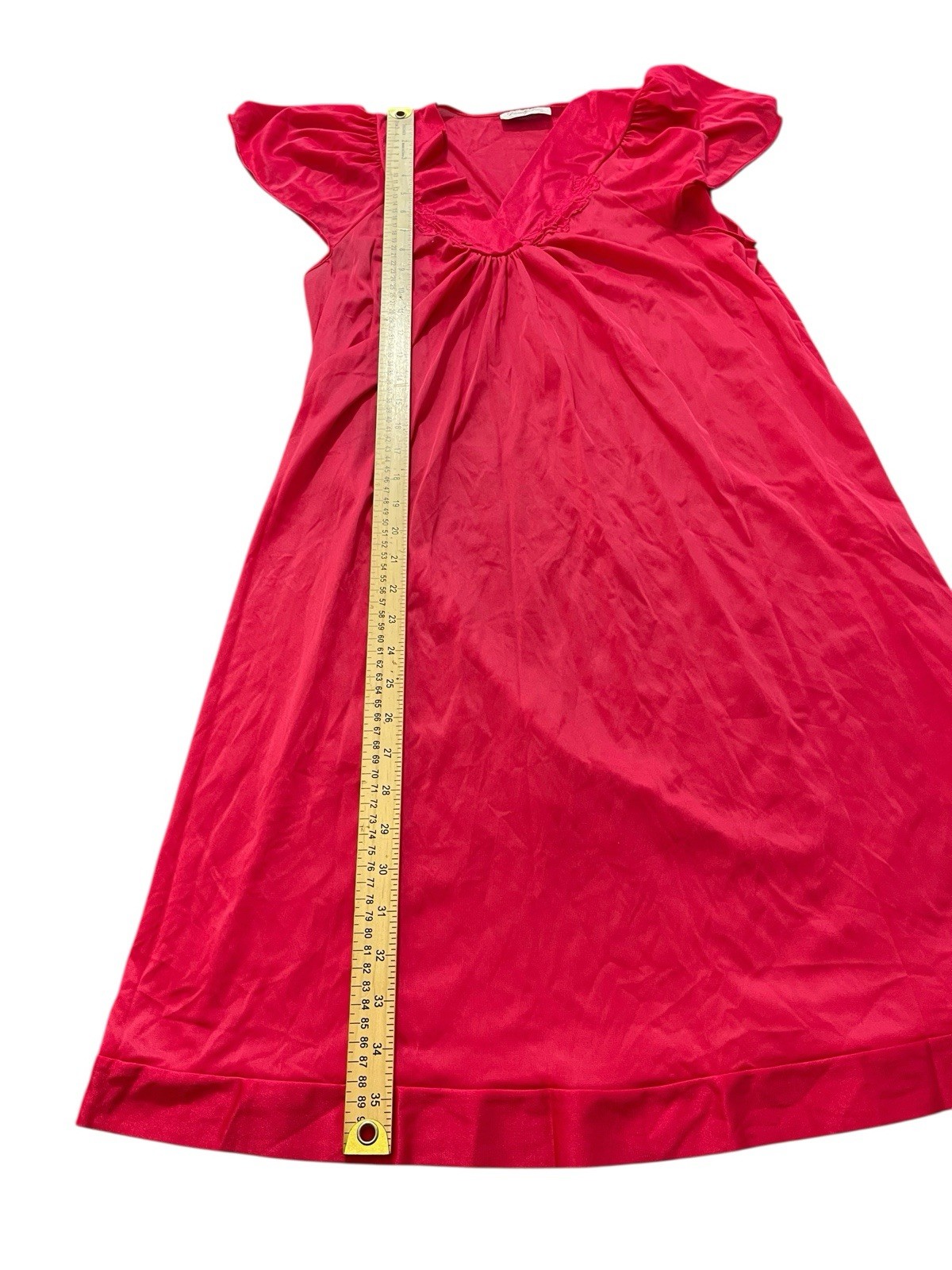 Vanity Fair Cap Sleeve Pink Nylon Nightgown Lace V-Neck Vintage USA Small
