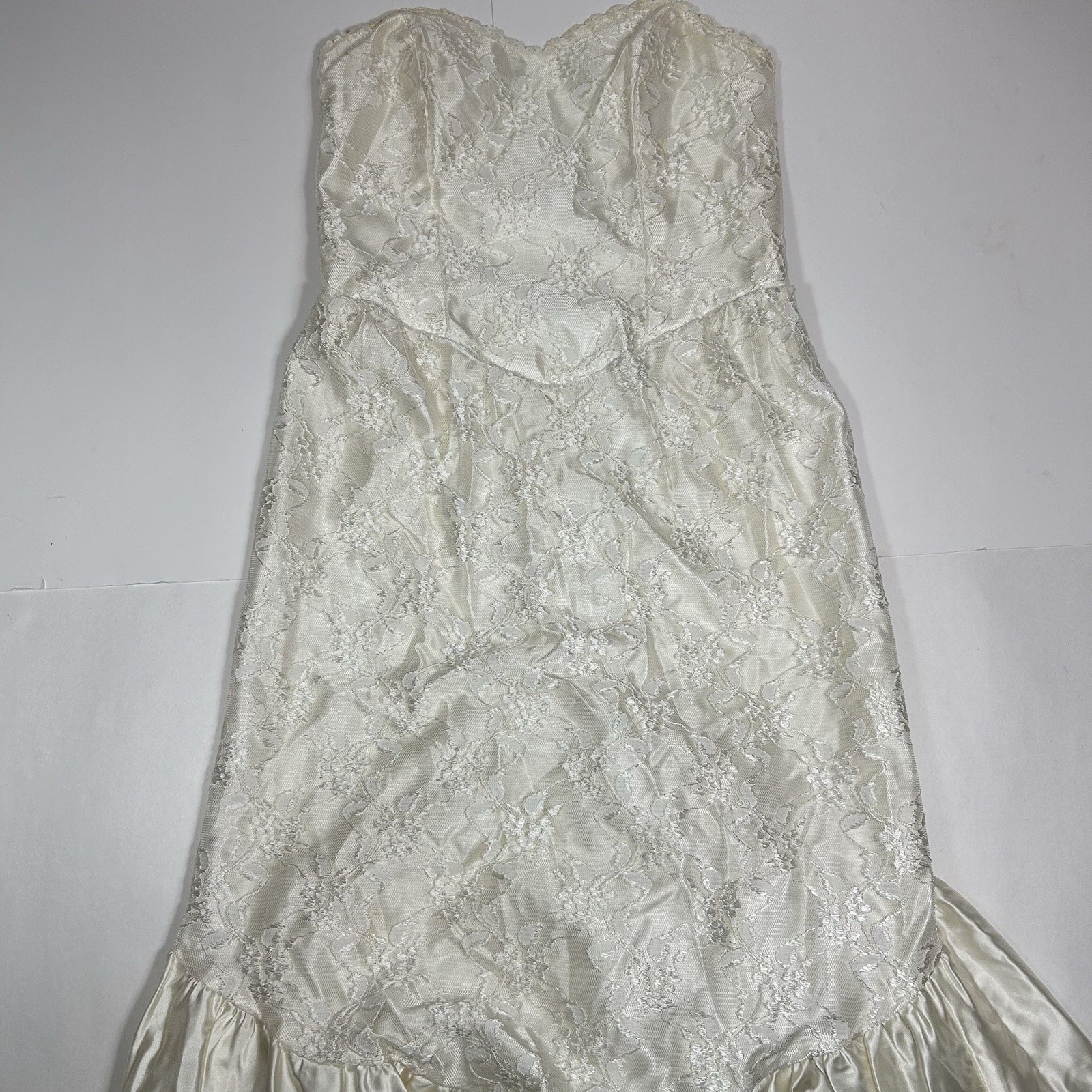 Vtg 80s Alfred Angelo Flirtations Ivory Sequins Mermaid Lace Dress Strapless M ?
