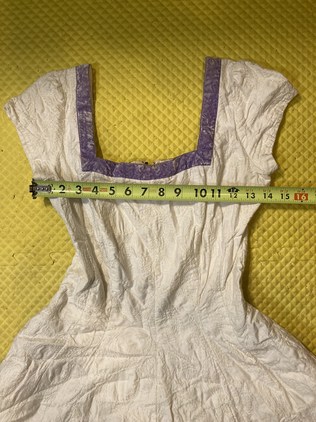 Vintage Jerry Gilden 1950s White Embroidered Linen Spectator Swing Dress USA