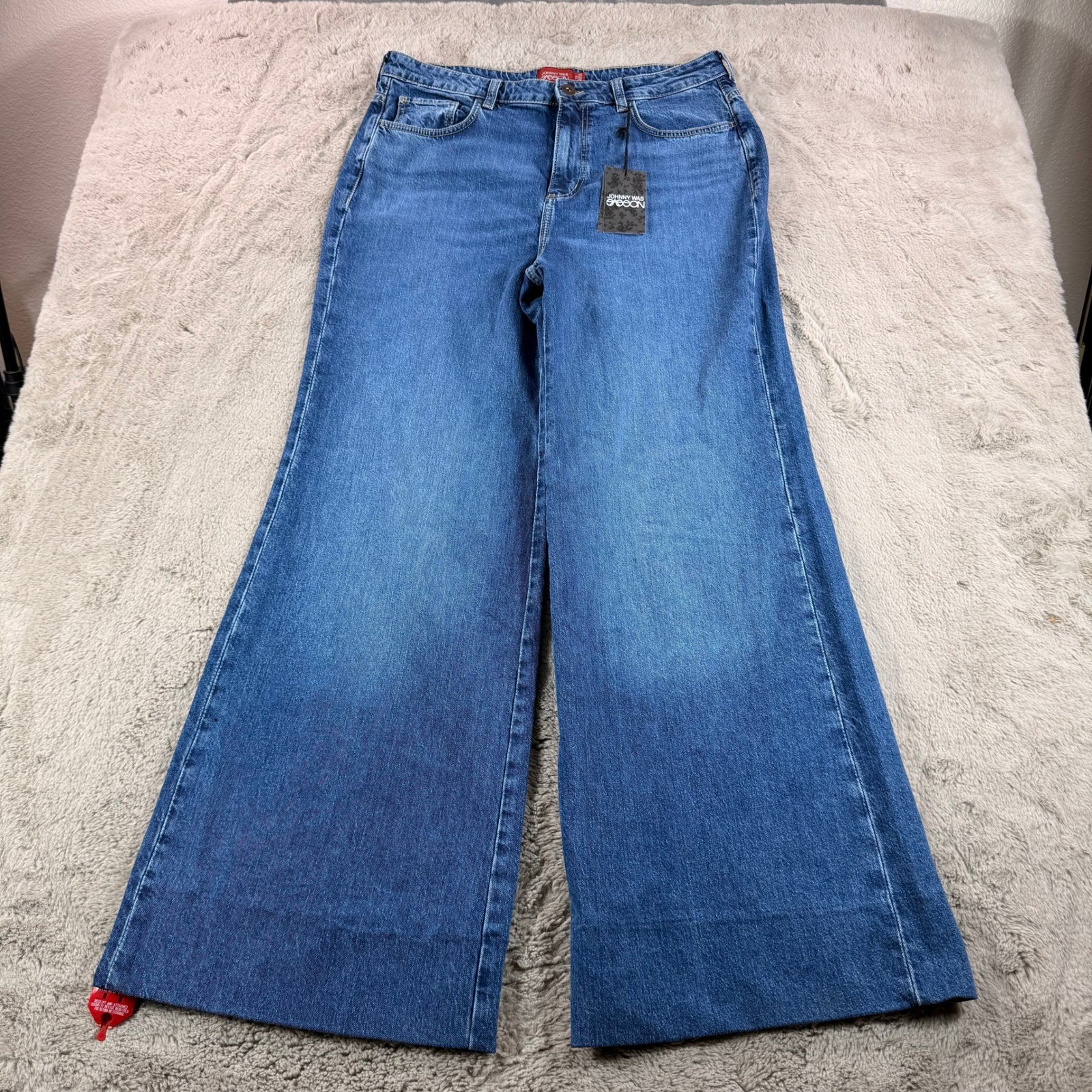 NWT Johnny Was Jaxon Lumiere Wide Leg Jeans Vintage Blue Pocket Size 33 $198