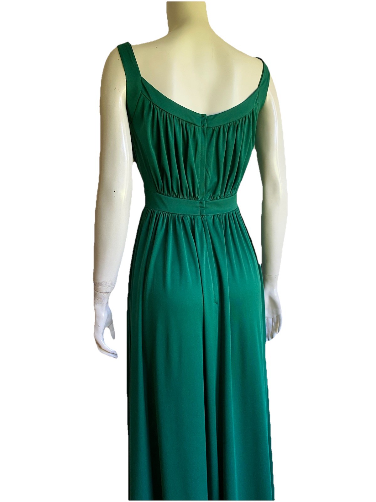 Vintage 70s GREEN Grecian Goddess Dress Maxi Roman Shawl Disco Gown 1970s