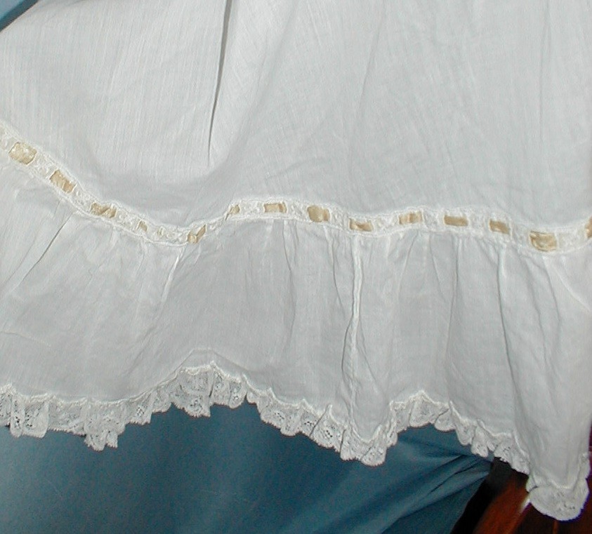 Frilly Antique Dress Slip Victorian 1890 Embroidered White Cotton