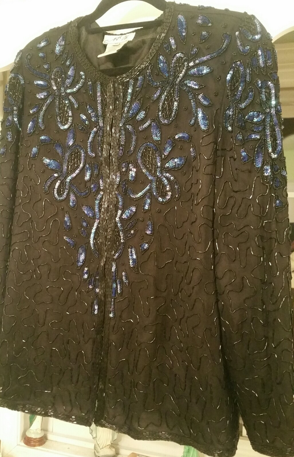 AP LTD WOMENS BLACK FANCY EVENING PARTY BEADED SEQUIN SILK JACKET TOP HOOK EYE M