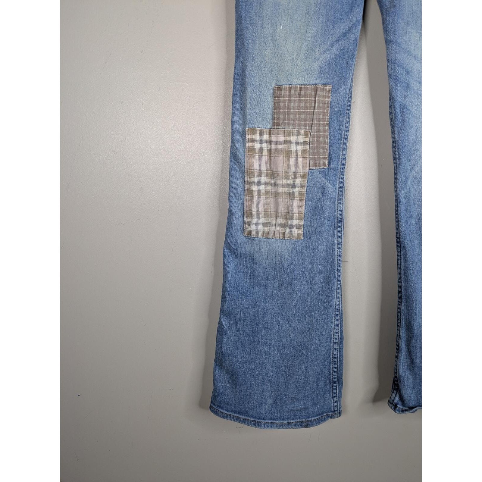 Y2K Abercrombie & Fitch High Rise Flare Jeans Patchwork Style Western 26 x 25in