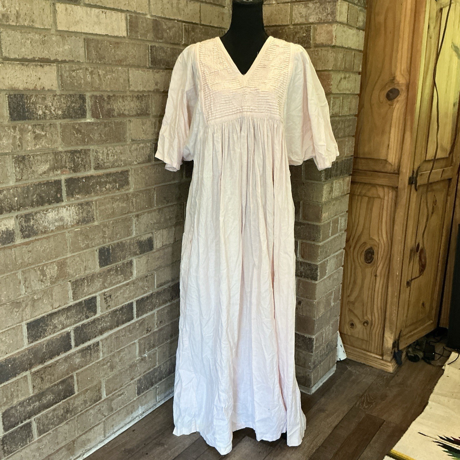 VINTAGE Hasting & Smith Pink Cotton Maxi Nightgown Dress Wmns Size L India #30E8