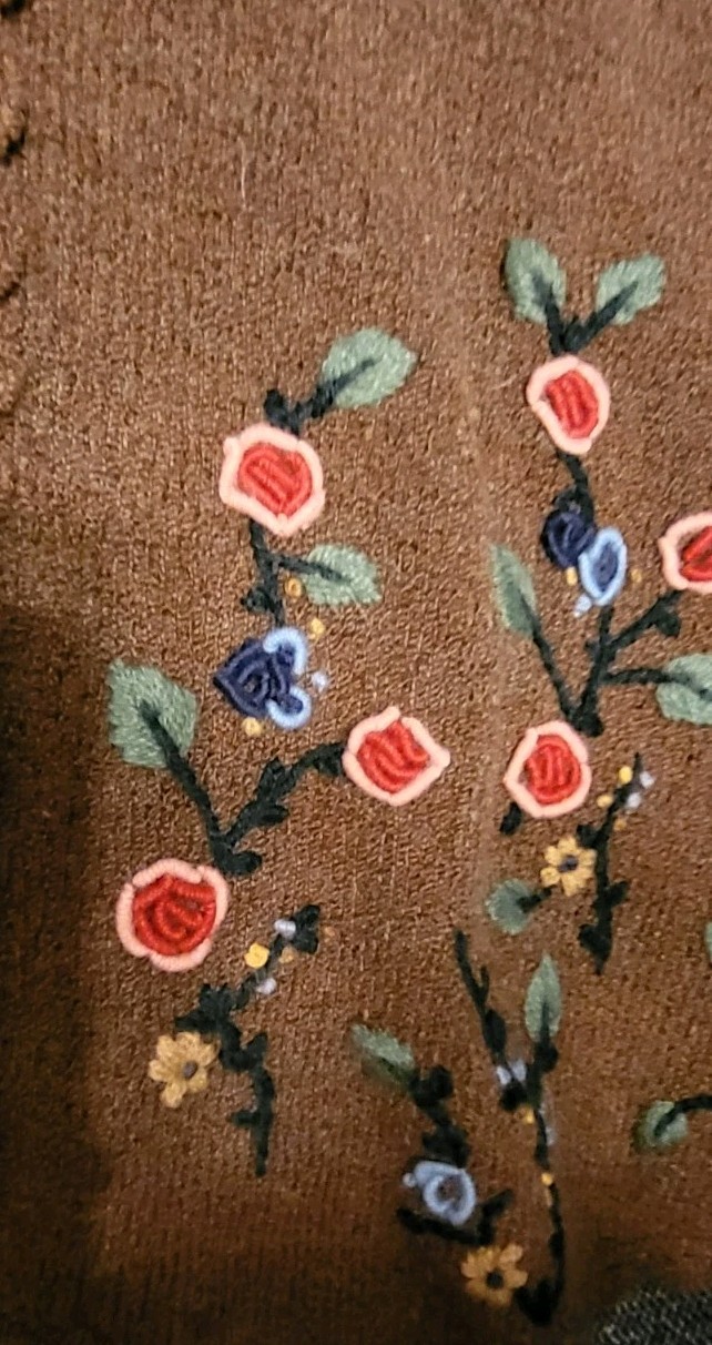 Vintage Koret Plus Size Cardigan Sweater Vest Button 1X XL Embroidered Flowers