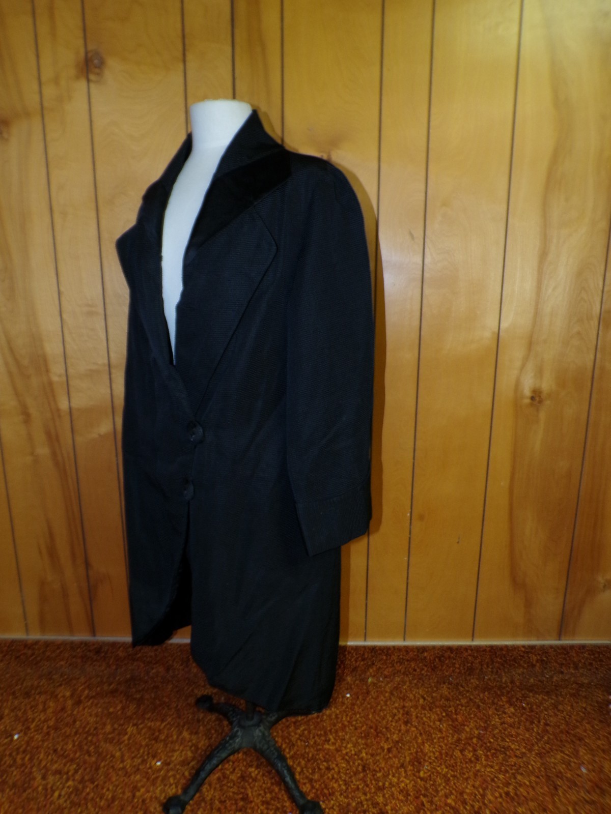 Antique Faille Black Opera Coat Satin Lining Bust 46&Prime;