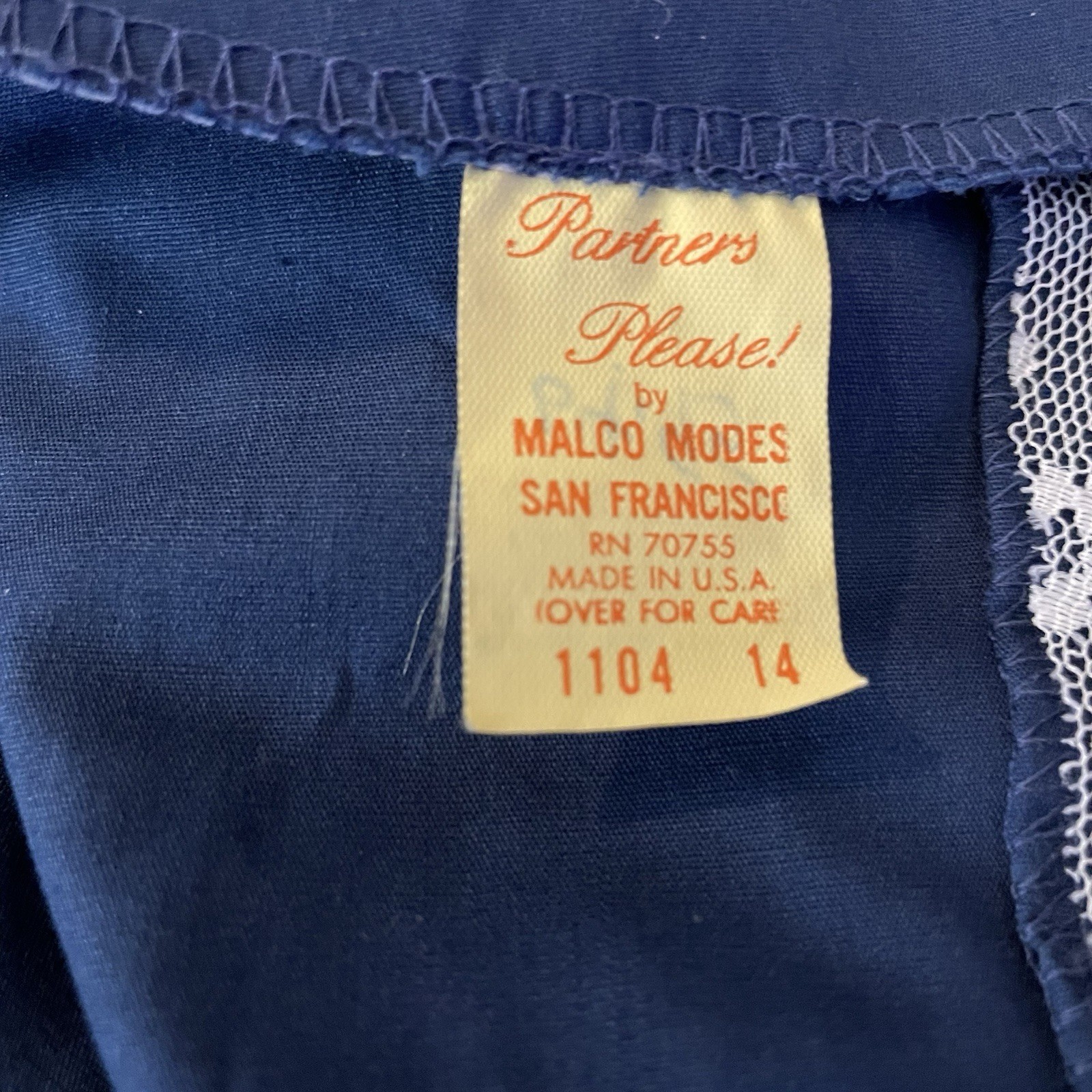Partners Please Malco Modes Square Dance Dress 14 Blue White Lace Vtg Prairie