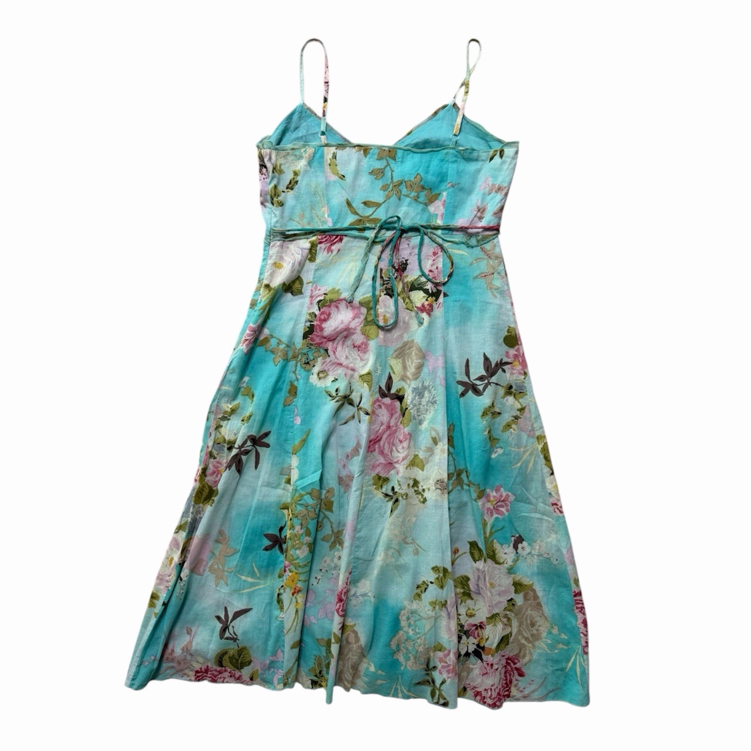 Vintage René Derhy Floral Aqua Fairy Dress Beaded Embellished Cottagecore Y2K