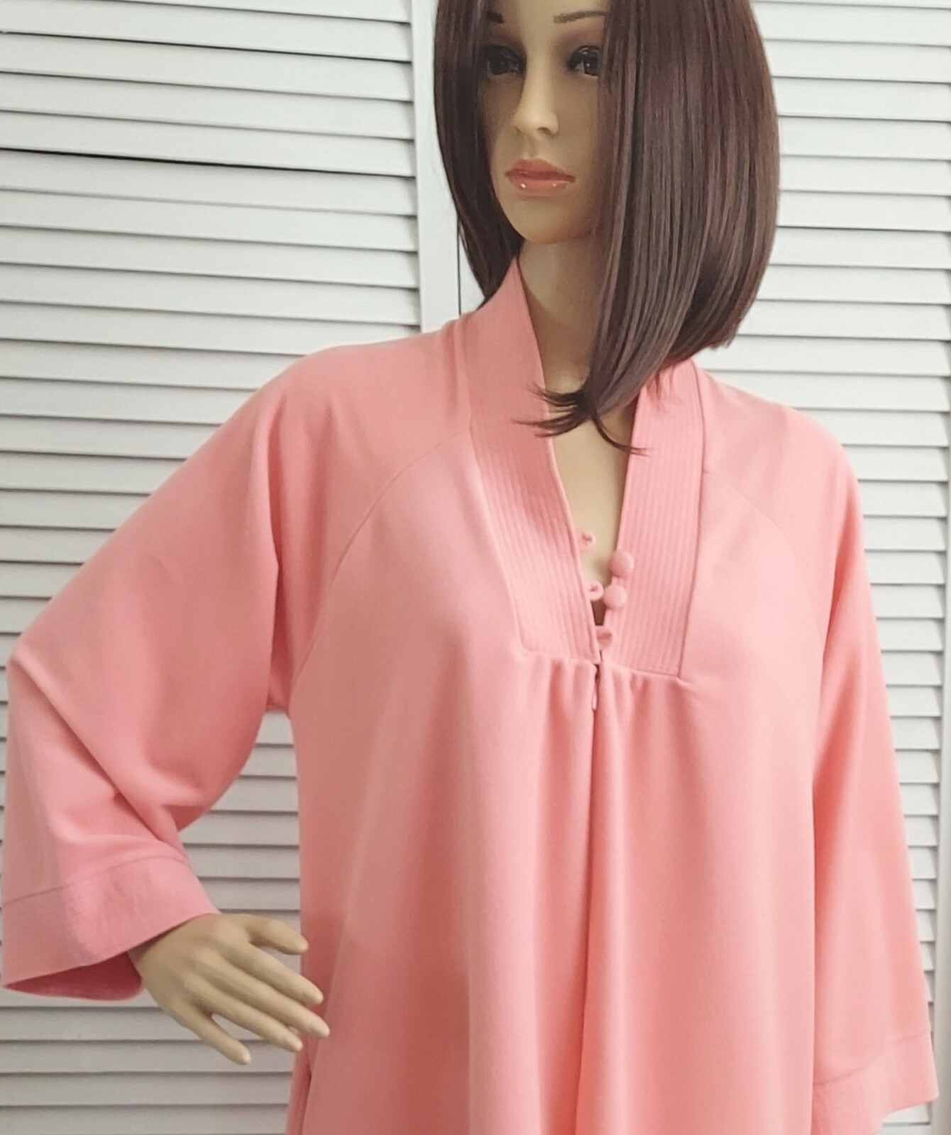 Vtg.Vassarette Coral Lounge Robe House Dress Long Sleeve Maxi Velour USA~MED/LG?