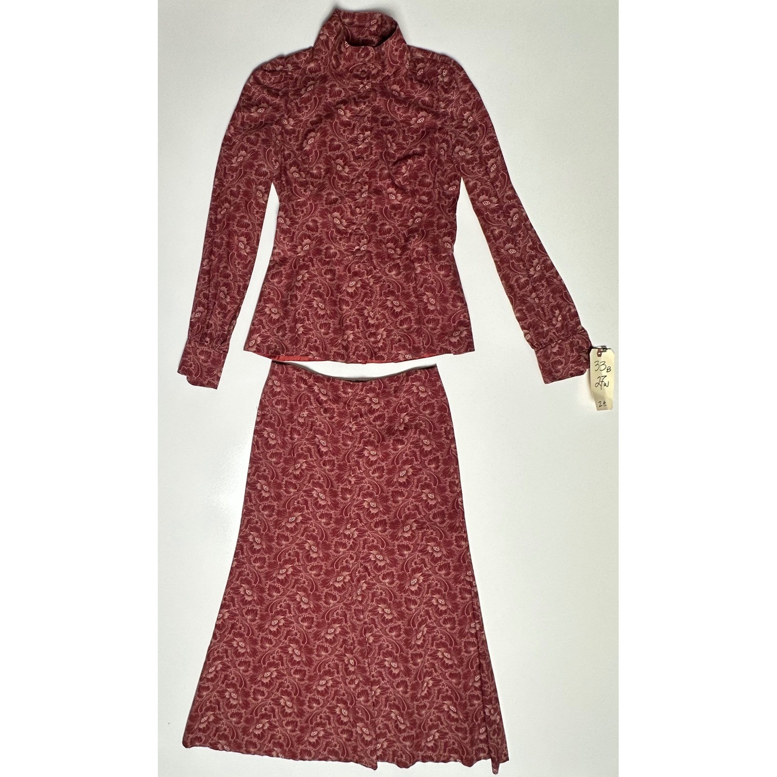 Biba VTG 70&rsquo;s Floral Blazer Skirt Set Burgundy Sony Studios S Iconic Biba Print