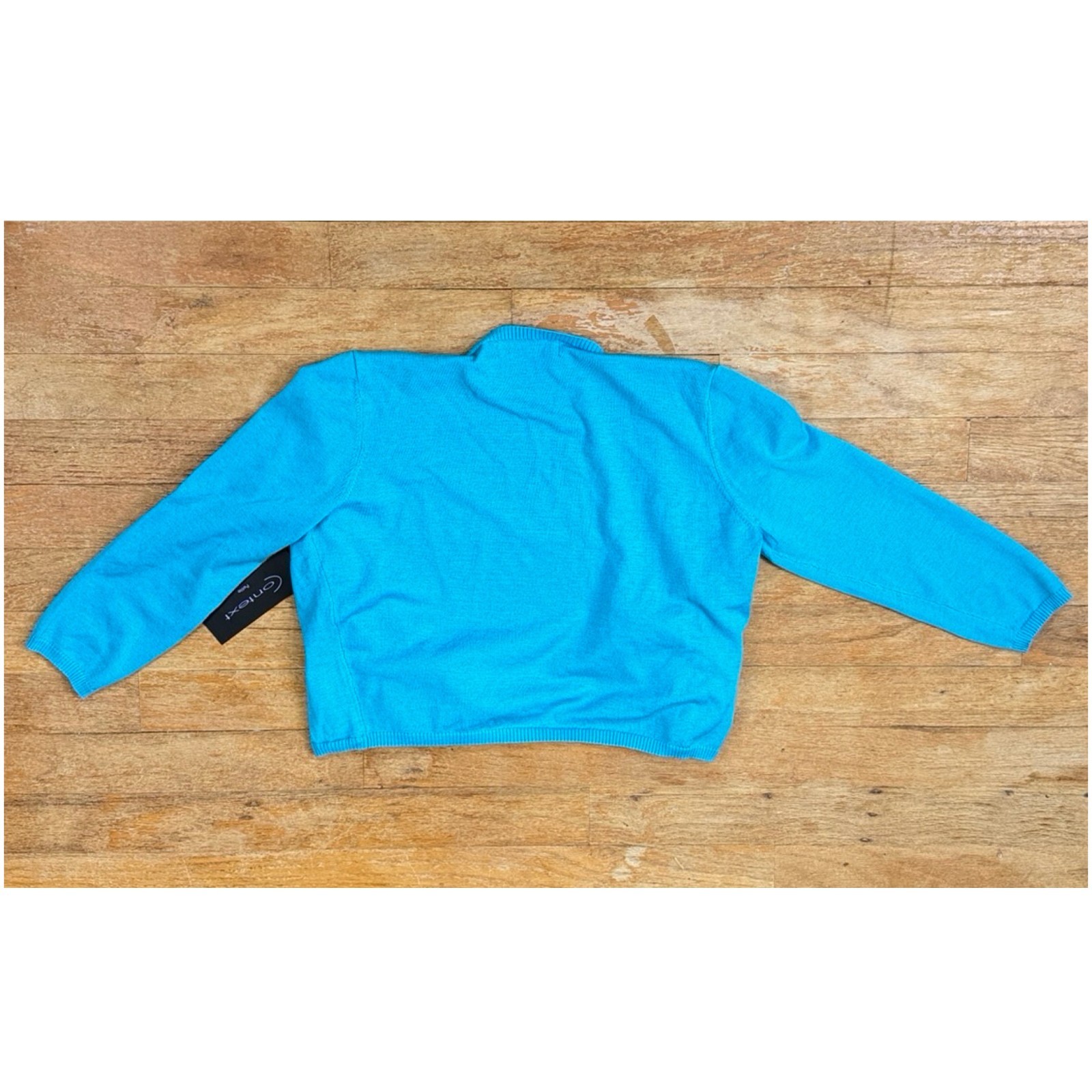 Vintage Bright Blue Silk/Cotton Bolero Cardigan Size Small Cropped Tie Front Y2K