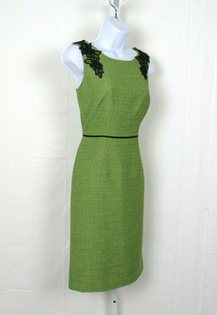 VTG 1990s 2000s EVAN PICONE BLACK LABEL SIZE 2 GREEN DRESS BLACK EMBROIDERY TRIM