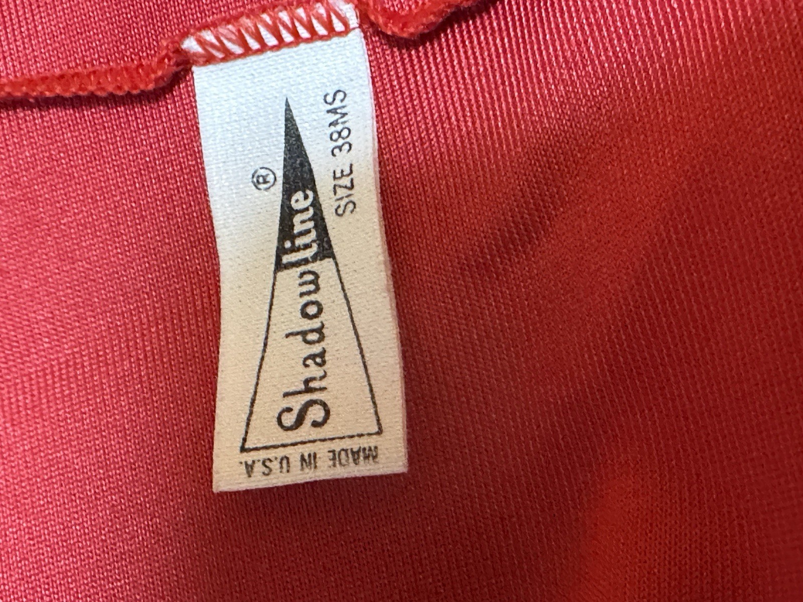 Vintage Shadowline Red Full Slip Size 38S USA Nylon Lace Adjustable Straps