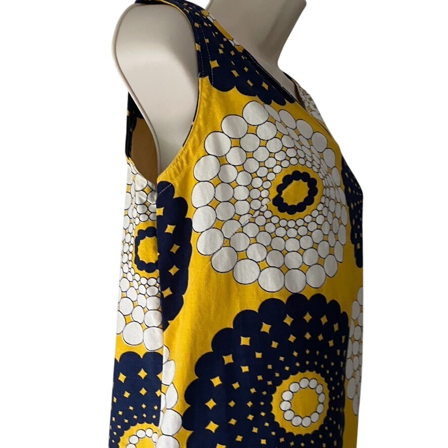Vtg 1960s Mod Shift Dress Sweetbriar Cotton Yellow Mid Century Op Art Floral S M