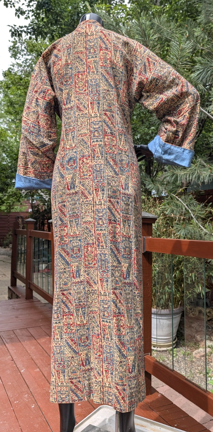 vtg 40&rsquo;s Hana Maui Hawaiian pake muu Bark Cloth Asian long Dress 36/38 bust