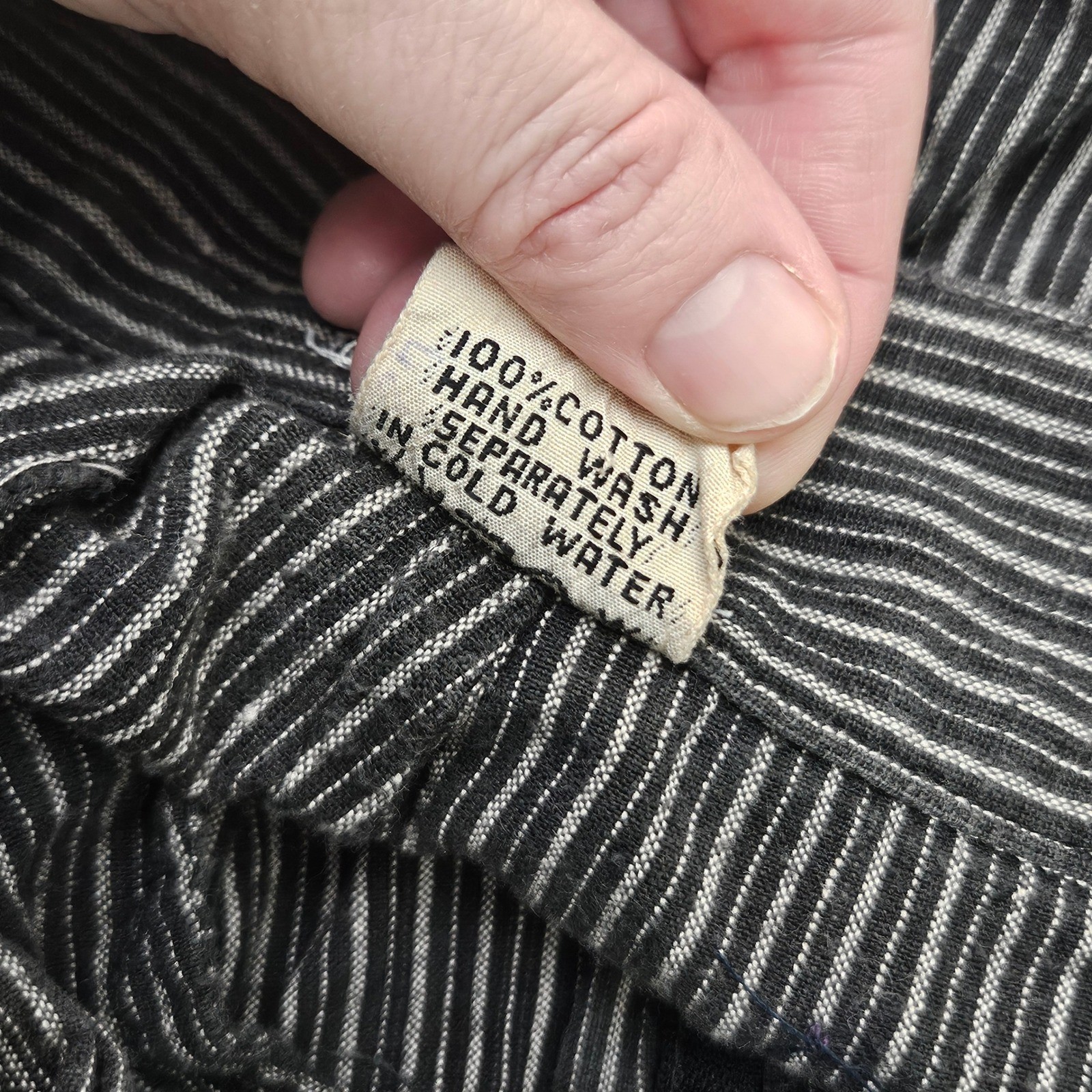 Vintage Terra International Patchwork Pants S Black Pinstripe Art Boho Eclectic