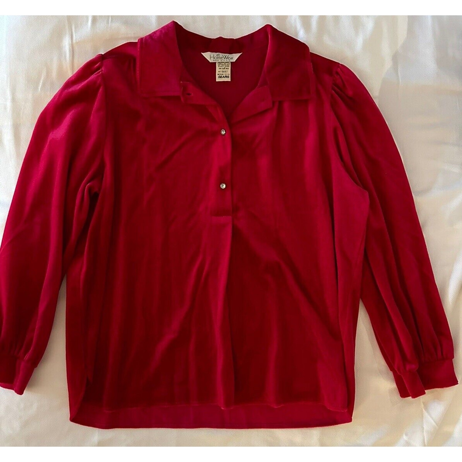 Vintage Sears At Home Wear Velour Shirt Popover Size Medium (12-14) Made In USA