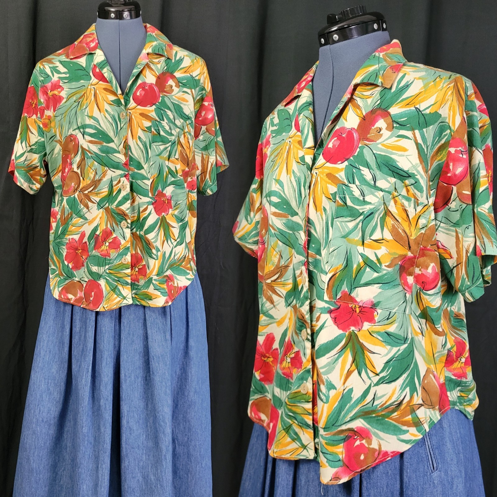 Vintage Cristin Stevens Yellow/Green/Red Tropical Print Button Down Size M